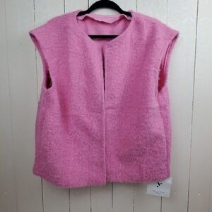 Yousify Pink Fuzzy Knit Vest Open Front Sleeveless Textured Layering Top